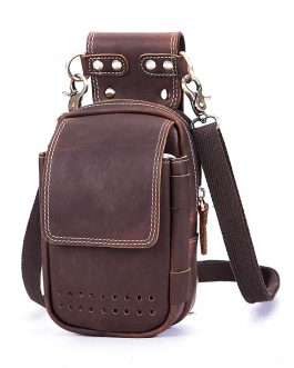 Le’aokuu Mens Genuine Leather Coffee Fanny Small Messenger Shoulder Satchel Waist Bag Pack